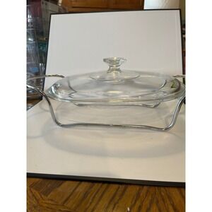 Vintage Pyrex 1.5 Qt Oval Glass Casserole Lid and Chrome Wire Stand only